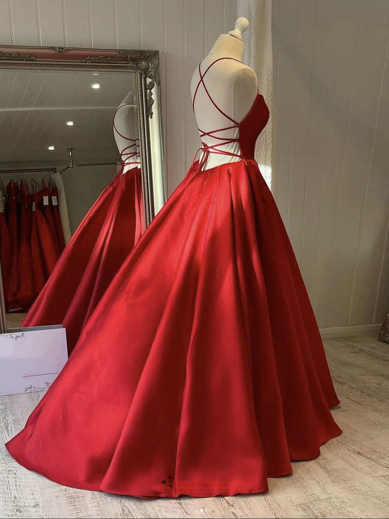 Ball Gown Criss-Cross Back Red Prom ...